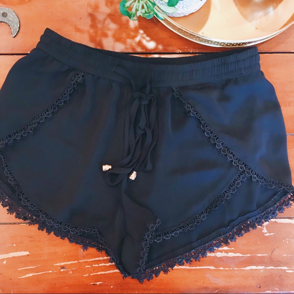 Black Lace Trim Shorts